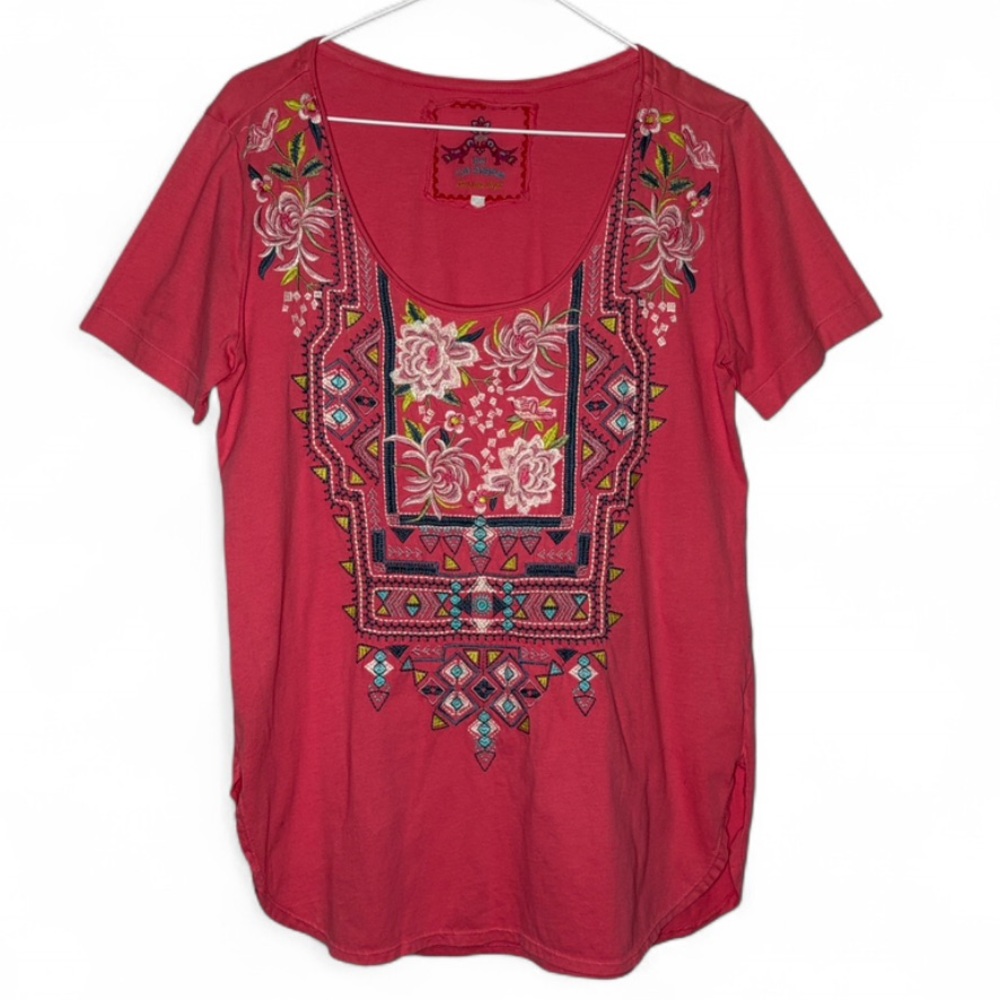 Johnny Was JW Los Angeles Embroidered Cotton Boho Floral T-Shirt